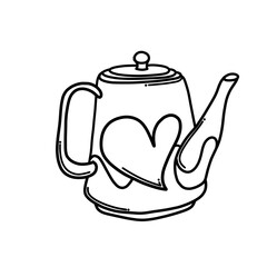 Teapot with heart Doodle vector icon. Drawing sketch illustration hand drawn cartoon line eps10