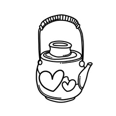 Teapot with heart Doodle vector icon. Drawing sketch illustration hand drawn cartoon line eps10