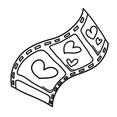 Film with heart Doodle vector icon. Drawing sketch illustration hand drawn cartoon line eps10