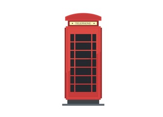 Red phone booth. Simple flat illustration.