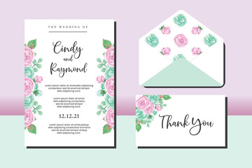 Wedding invitation frame set, floral watercolor hand drawn Rose Flower design Invitation Card Template