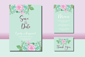 Fototapeta na wymiar Wedding invitation frame set, floral watercolor hand drawn Rose Flower design Invitation Card Template