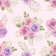 Hand drawn blooming rose flower seamless pattern design