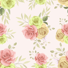 Hand drawn blooming rose flower seamless pattern design