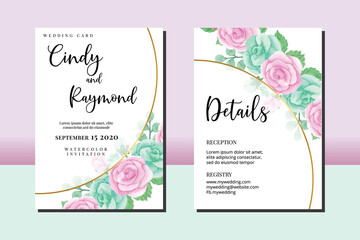 Wedding invitation frame set, floral watercolor hand drawn Rose Flower design Invitation Card Template