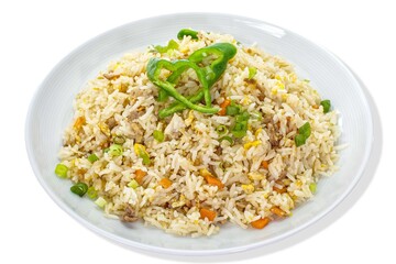 Asian Chinese food Minced Pork Fried Rice with Egg and Carrot