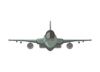 Single tail jet fighter. Front view. Simple flat illustration.