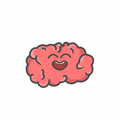 Cute Brain Character Flat Cartoon Vector Template Design Illustration