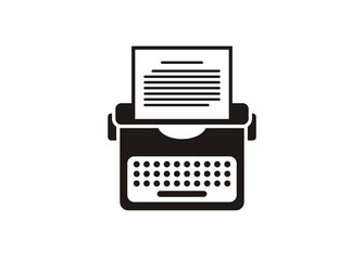Typewriter machine. Simple illustration in black and white.
