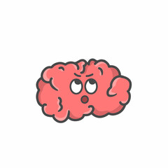 Cute Brain Character Flat Cartoon Vector Template Design Illustration