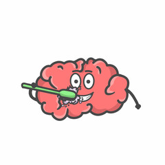Cute Brain Character Flat Cartoon Vector Template Design Illustration