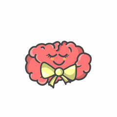 Cute Brain Character Flat Cartoon Vector Template Design Illustration