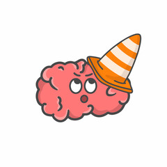 Cute Brain Character Flat Cartoon Vector Template Design Illustration