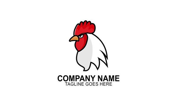 Rooster, chicken logo character. vector flat illustration