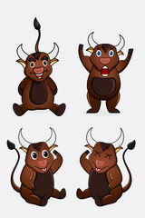 A collection of cute bull animal cartoon characters with various poses and expressions.