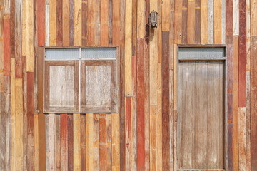 Old Windows wall with door and window old wood textures backgrounds,