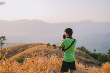 Fototapeta premium Travel on a high peak.