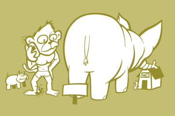 Illustration of small tooth with open arms, as a sign of embrace in a room with toys