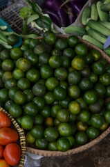 Green lime pile on the market.
