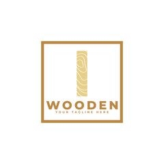 Letter I with Wooden Texture and Square Shape Logo. Usable for Business, Architecture, Real Estate, Construction and Building Logos