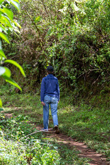 women walking in the woods