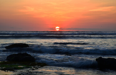 Beautiful sunset over the horizon with red ,orange sky color