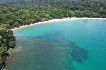 Lush tropical Caribbean Coast of Limon in Costa Rica -aerial views of Cocles, Punta Uva, Playa Chiquita and Puerto Viejo