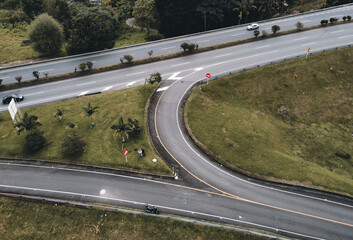 Highway between Armenia, Quindio, Colombia and Pereira, Risaralda, Colombia. Aerial view of highway in Colombia