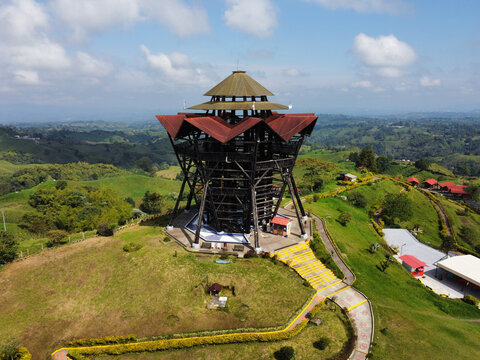 Viewpoint in Filandia, Quindio, Colombia. A tourist place in Quindio to visit. Aerial view of a viewpoint with drone