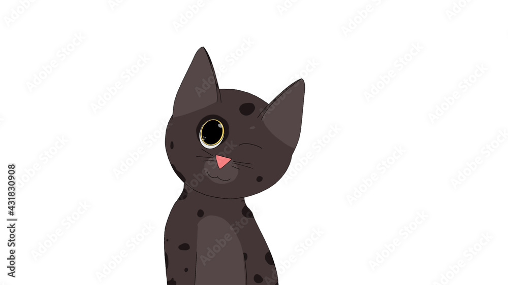 Wall mural illustration of a cute gray cat with one eye closed isolated on white background