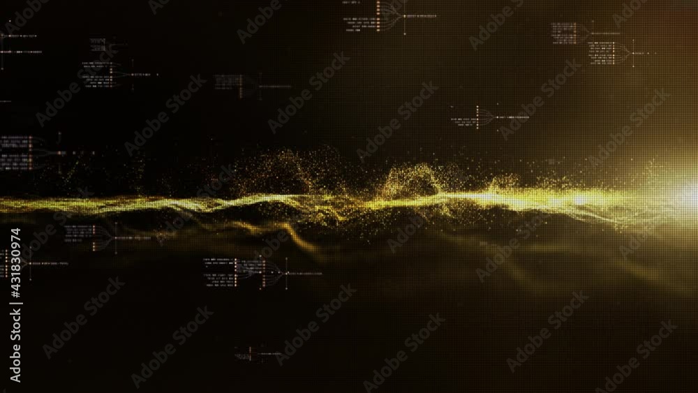 Fototapete Futuristic digitally generated motion graphic particles wave flowing in virtual reality abstract cyber space environment de-focus abstract loop background