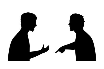 Two men screaming other silhouette, women quarrel and angry