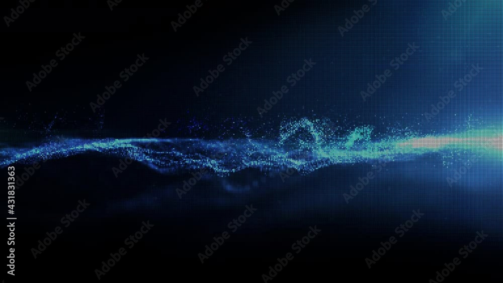 Fototapete Futuristic digitally generated motion graphic particles wave flowing in virtual reality abstract cyber space environment de-focus abstract loop background