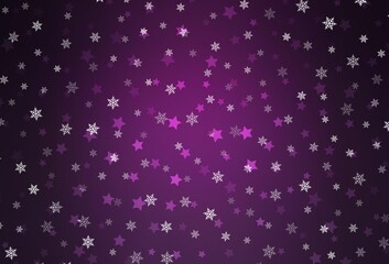 Dark Pink vector background with xmas snowflakes, stars.