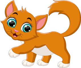Cartoon funny cat isolated on white background