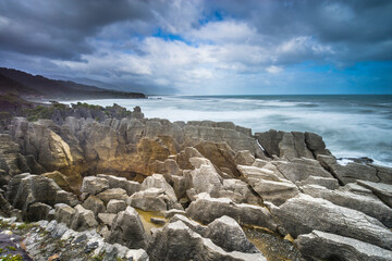Fototapeta na wymiar Pancake Rocks formation on West Coast in South Island of New Zealand 