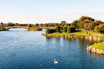 Panoramic view from river. Britain.