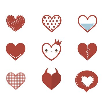 Hand drawn scibble hearts illustration. painted heart shaped elements for Valentines day greeting card. doodle red hearts icons set. collection of love hearts isolate.