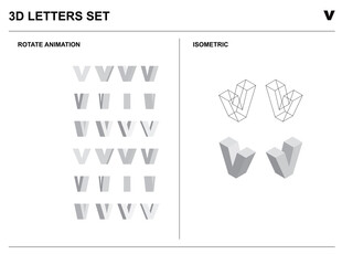 3d v Alphabet Letters Set Animate Isometric Wireframe Vector