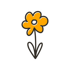 A small yellow flower in the doodle style. Cartoon vector design element.
