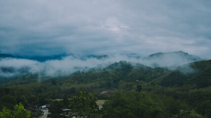 Mountains and fog.