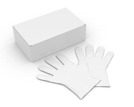 Blank Disposable Hand Gloves Packaging Template, 3d render illustration.