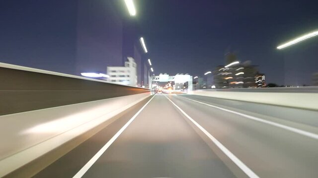 移動映像　ドライブ　名古屋高速道路（夜間走行イメージ）タイムラプス