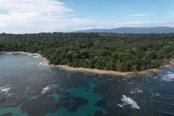 Lush tropical Caribbean Coast of Limon in Costa Rica -aerial views of Cocles, Punta Uva, Playa Chiquita and Puerto Viejo