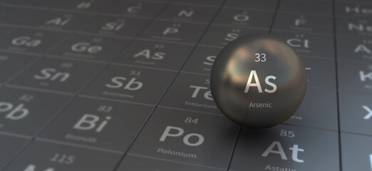 arsenic element in spherical form. 3d illustration on the periodic table of the elements.
