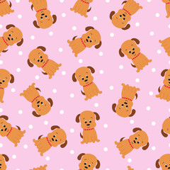 Obraz premium Seamless pattern with cute cartoon dog. Vector illustration.