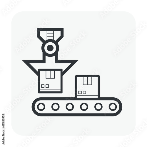 Robot Production Line Vector Icon Consist Of Robot Hand Arm Product Box Packaging Conveyor Belt And Machine Automation Engineering Technology For Industry I E Assembly Manufacturing Process Wall Mural Differr