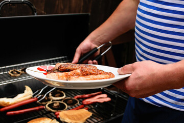 Fried sausages, frankfurters, hot dogs for barbecue.