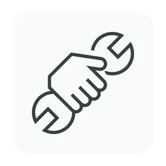 Hand hold spanner vector icon. That professional of industry work i.e. worker, mechanic, repairman or technician. Concept for maintenance and service i.e. auto car repair, construction and plumbing. 