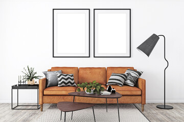 Frame mockup decor- living room, frame, 3D render